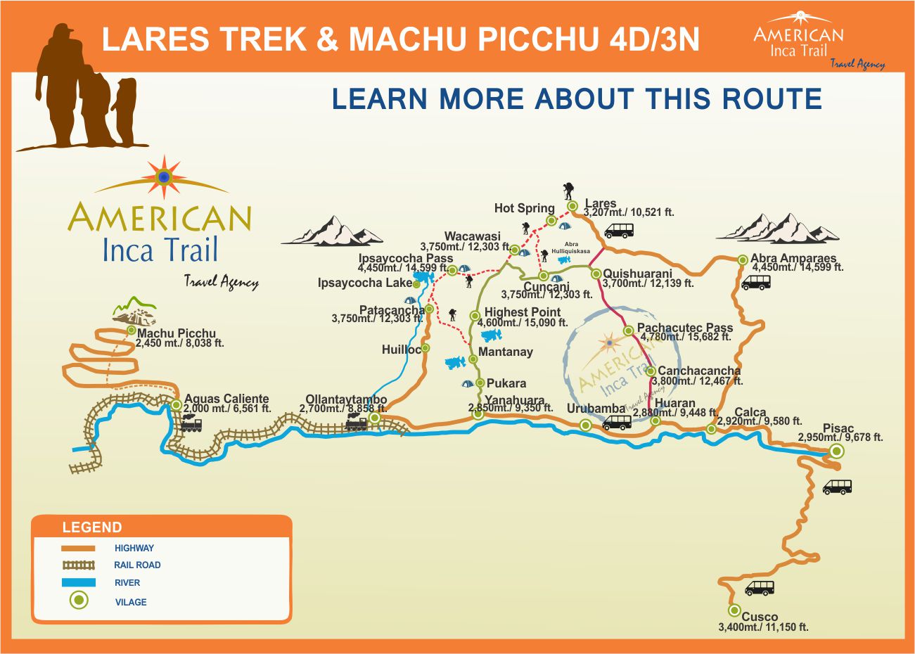 Lares Trek to Machu Picchu 4D/3N map