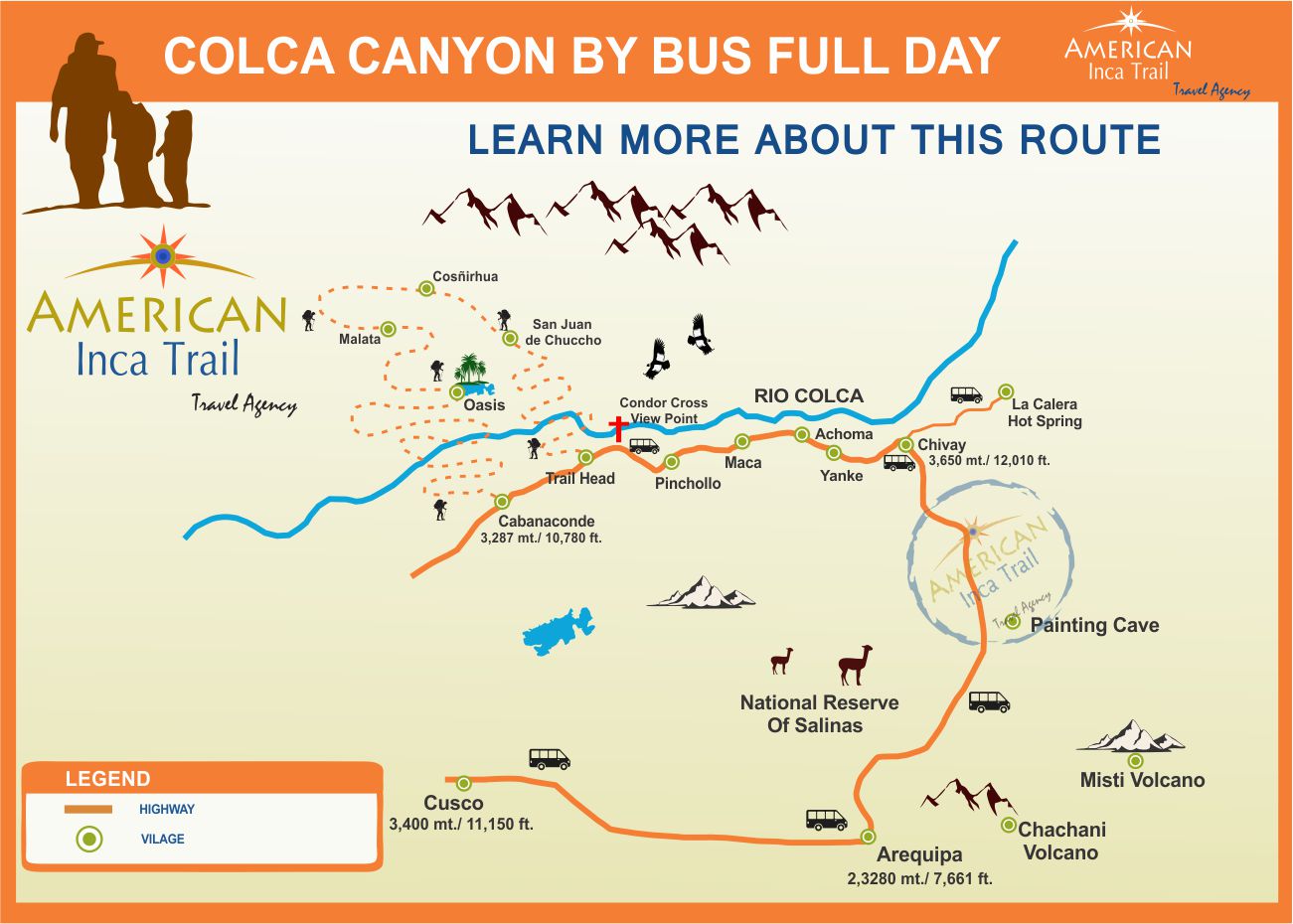 FROM CUSCO: AREQUIPA & COLCA CANYON BUS TOUR 2D/3N map