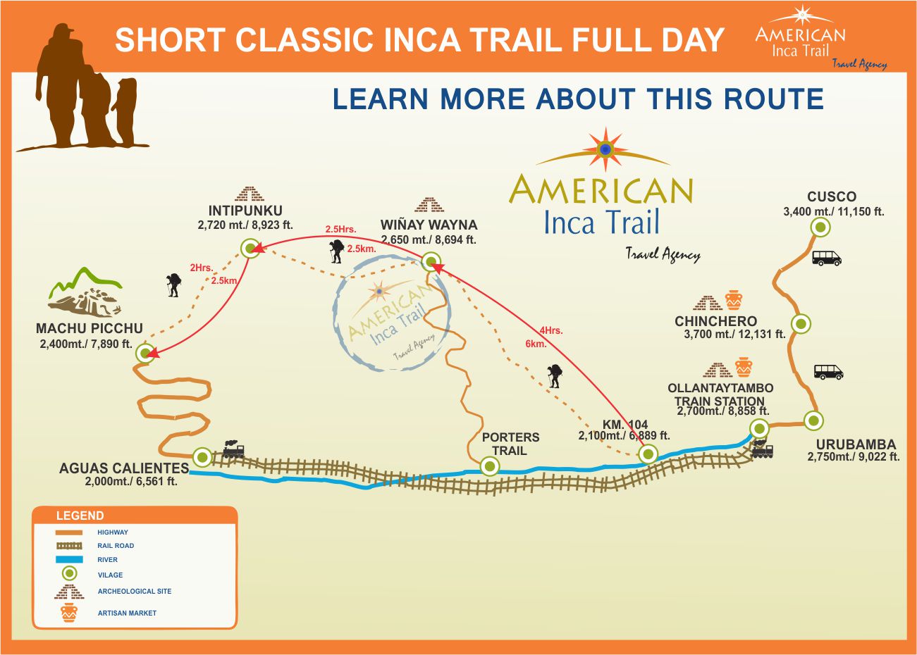 INCA TRAIL & MACHU PICCHU 1 DAY map