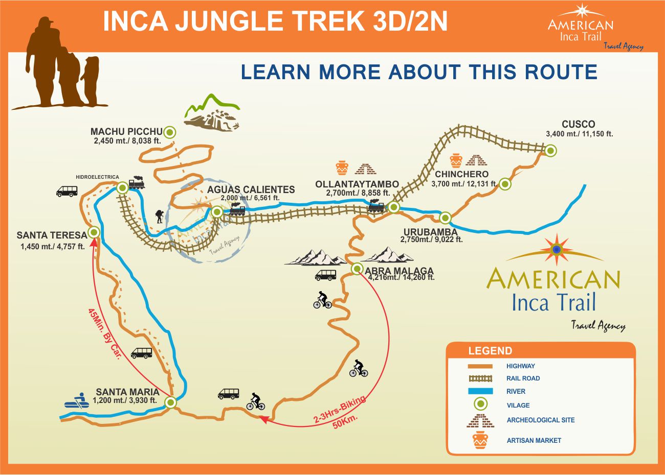 Inca jungle trek to Machu Picchu 3D/2N map